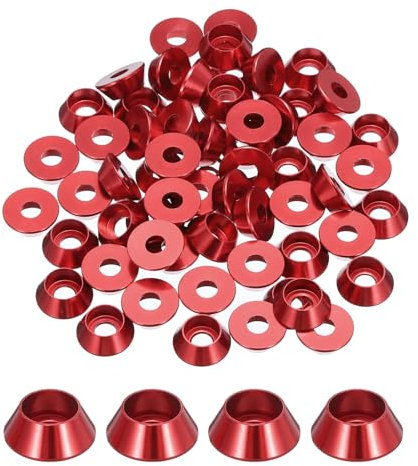 QUARKZMAN M5 Kegelbecher-Unterlegscheiben, eloxierte Aluminium-Dichtungen für Schrauben RC/FPV/PC/Drone/Mechanische Zubehörteile Modellteile, Packung mit 60 Stück (Dunkelrot)