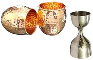 BRACOP® Bicchiere da cocktail in rame Set di 3 tazze da Mosca Mule in rame Bicchiere in rame puro per acqua Bicchieri a calice in rame Ayurveda Stoviglie Bicchieri da birra Brocca in rame Boccale bere