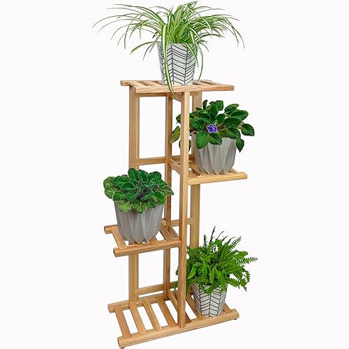 Wood Wedge Blumenständer, Vierstufiges Blumentreppe, Pflanzenständer, Multifunktional Blumenbank für Wohnzimmer Indoor, Balkon & Outdoor Garten, Massivholz, 80 x 20,5 x 39cm (Natürlich)