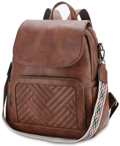 VASCHY Rucksack Damen, Mode Vintage Rucksack Mädchen Elegant Casual Daypack Mini Schultasche for Reise Einkaufen Student Teenager Braun