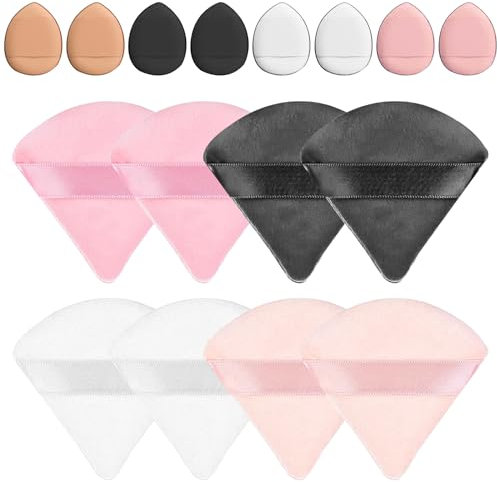 Littlegaofeithing 16 Pièces Houppettes Triangulaires,8pcs Poudres Cosmétiques Puff + 8pcs Mini Houppette Doigt,Cosmetic Powder Puff pour Femmes Filles Visages Maquillage Poudre Libre