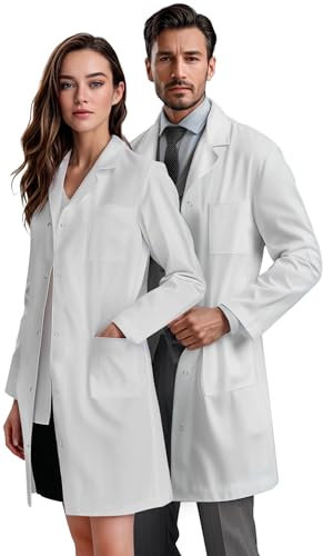 Teddy Uniforms Unisex Laborkittel für Damen & Herren – Reguläre Passform, Druckknopfverschluss, Mehrere Taschen, Weiß