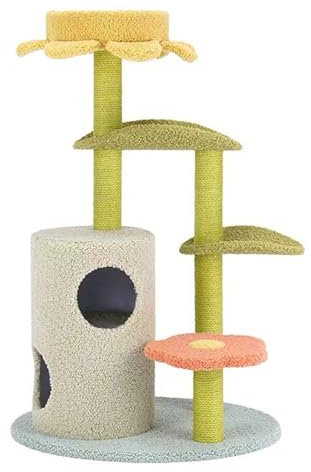 Cute Cat Tree, 47.2 Inches Modern Small Cat Tower for Indoor Cats with Top Perch, Condo, Scratching Post,Flower-Shaped Observation Deck