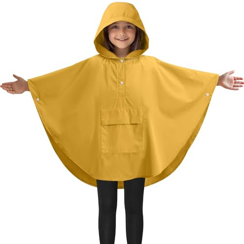 JEMIDI Kinder Regenponcho Wasserdicht - Regencape für Jungen und Mädchen - Atmungsaktiver Unisex Regenmantel - Regencape Kinder - Gelb, Large (11-15 Jahre)