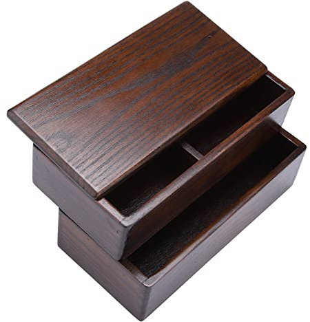 Pwshymi Bento-Box aus Natürlichem Holz, Doppellagige Lunchbox, Elastischer Gürtel, Lebensmittel-Picknick-Box, Bento-Box, Obstbox