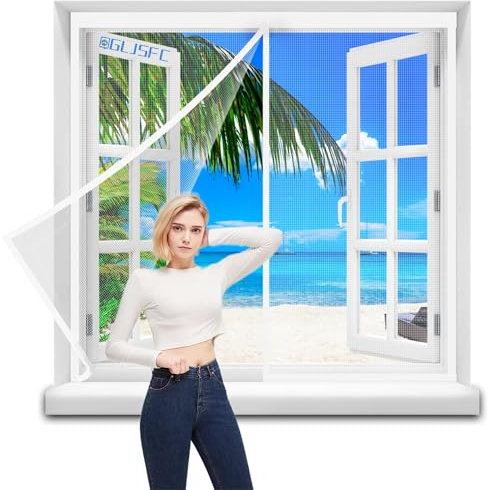 Fiberglas Magnet Fliegengitter Fenster, 55x80cm Magnetvorhang Insektenschutz Balkontür, Kratzfest Stärkere Magneten Fliegenvorhang für Garage Tür Gartenhaus Terrassentür Weiß