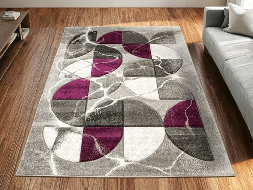 AKCILA Amelia Teppiche Wohnzimmer Grau | Lila 140x190 cm| Area Rugs | Teppiche Gegend Rechteckig | Teppich Schlafzimmer |Tepich Waschbarer |Teppich groß | Bedroom Carpets | Rug The Carpet Living Room
