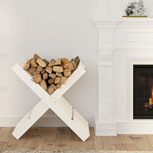 ZEYUAN Kaminholzhalter Weiß 47x39,5x48 cm Massivholz Kiefer, Holzunterstand, Holzstapelhilfe, Aufbewahrung Holz, Holzregal, Brennholzregal Außen, Kaminholz Aufbewahrung