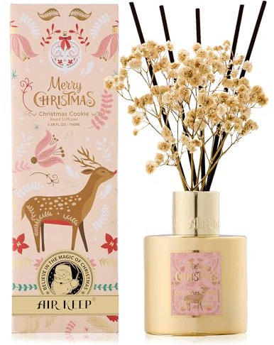 Airkeep Raumduft Christmas Cookie Duft, Reed Diffuser mit 8 Duftstäbchen, Weihnachten Lufterfrischer für Badezimmer, Wohnung, Heimdekoration, 100ml