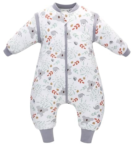 LAT Baby Sleeping Bag with Feet Removable Sleeves,2.5 TOG 100% Cotton Toddler Sleeping Bag with Legs,3-way Zipper Winter Wearable Blanket(Koala,L)