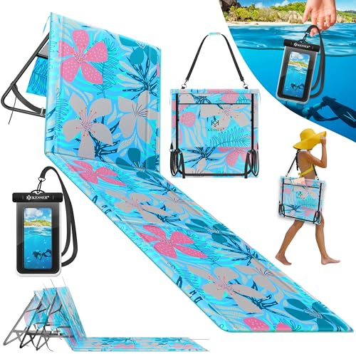 KESSER® Klappbare Strandmatte mit Verstellbarer Rückenlehne – Faltbare Strandliege mit Tragegurt, wasserdichter Tasche & Aufbewahrung – Sonnenliege für Strand, Garten & Terrasse 130 kg belastbar