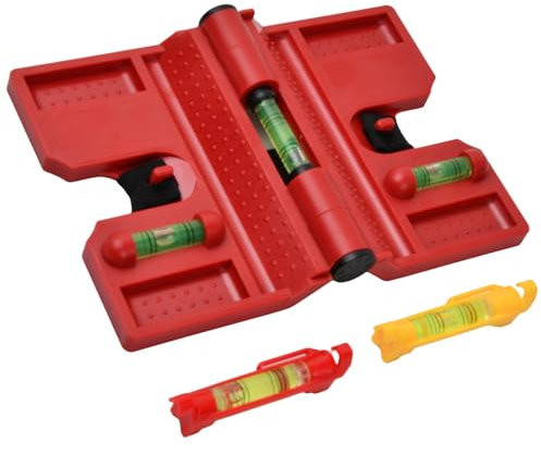 Post Spirit Level Magnetic, Angle Spirit Level with Magnet Red, Post Spirit Level with Two Linear Spirit Levels, for Pipe Installation Picture Hanging Assembly Aid