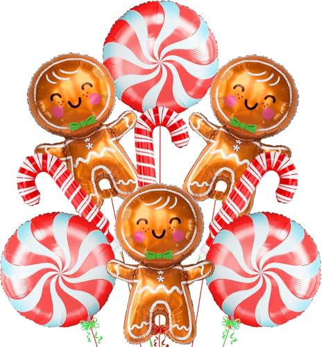 Luftballons Weihnachten 9 Stück Weihnachtsballons weihnachts Folienballon Lebkuchenmann Zuckerstangen Süßigkeit Groß Weihnachtsluftballons Helium Ballon Weihnachtsdeko