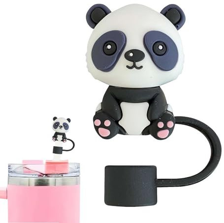 Animal Straw Covers Cap for Stanley Cup, Straw Topper for 30&40 Oz Stanley Tumbler with Handle, 10mm 0.4in Reusable Straw Tips Lids Dust-Proof Topper for Water Bottle (Panda)