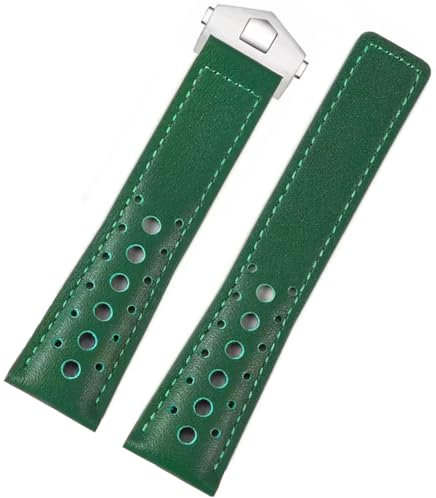 FOUUA Leder Uhrenarmband 22mm für TAG Heuer Monaco, Carrera, Aquarace Serie - Echtleder Armband in Blau Schwarz