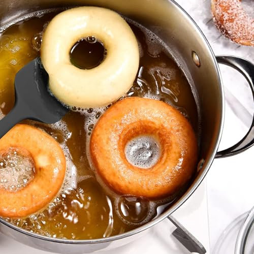 Heat Resistant Silicone Spoon Spatula: 315℃ Heat Proof Flexible Seamless Rubber Spatula, Baking Cooking Silicon Kitchen Utensil for Nonstick Cookware Mixing Stirring Scraping (29cm, Black)