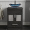 ARTETHYS Bathroom Vanity Unit with Basin, 60cm Bathroom Sink Cabinet with 2 Doors and a Drawer, Black Cloakroom Cabinet Free Standing with Blue Countertop Basin