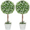 HOMCOM Set of 2 Decorative Artificial Plants, Ball Topiary Tree with Rose Flower in Pot, Fake Plants for Home Indoor Outdoor Decor, 60cm, White