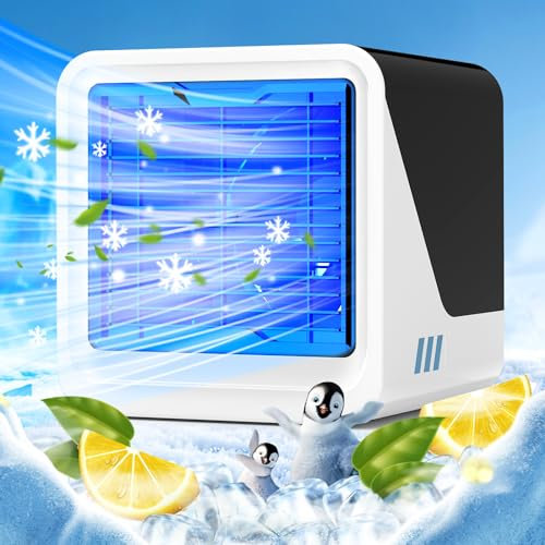 Mobile Klimaanlage, Mobiles Klimagerät Ohne Abluftschlauch 3 Drehzahlen 7 Farblichter Stromversorgung über USB Geräuscharmes, Mobile Klimageräte Luftkühler mit Wasserkühlung für Zuhause Büros Auto