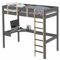 Bunk Bed, Loft Bed with Desk Kids Bunk Beds 3ft Single Bed Frame with Ladder & Safety Guardrail, Solid Pine Wood High Sleeper Bed for Children's Teens Adults, Home (Dark Grey+Pine)