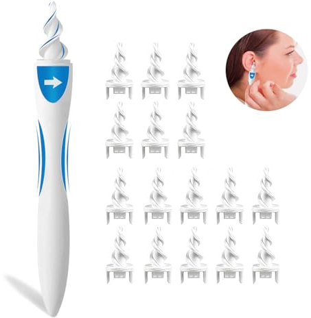 Ohrenschmalz Entferner,Q Grips Ohrenreiniger,Sicheres und Weiches 360 Grad Spirale Silikon Ear Cleaning Kit Mit 16 Sicheres Ersatzköpfen,Verbesserte Version für Erwachsene und Kinder