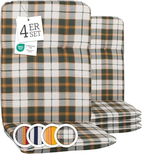 Beo Bali Hochlehner Auflagen 114x47 cm, 4er Set | Waschbare, atmungsaktive Gartenstuhl-Auflagen | UV-beständige Sitz-Auflagen | Made in EU nach Öko-Tex Standard | Pflegeleichte Polster