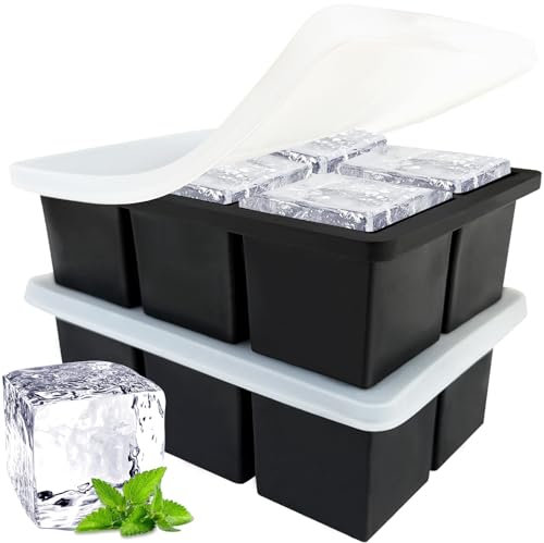 Large Ice Cube Tray for Whiskey: 2inch Large Square Ice Grid Big Silicone Ice Trays - 2Pack Silicone Old Fashioned Ice Cube Trays - 2inch Huge Cubed Ice Trays for Whiskey, Cocktails & Drinks