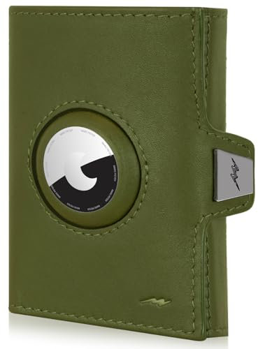 Marc Peter® Jupiter Airtag Portefeuille en cuir véritable avec compartiment à monnaie - Petit portefeuille Airtag pour homme avec RFID - Mini portefeuille Apple Airtag pour homme, vert, XL MÜNZFACH