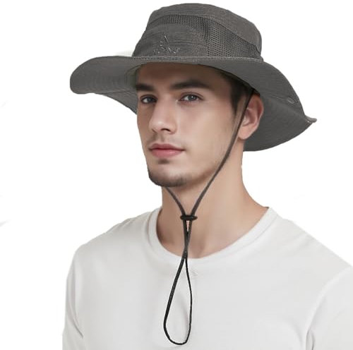 Sonnenhut Fischerhut Herren UV Schutz Sommerhut Baumwolle UPF 50+ Safari Hut Faltbar Outdoor Wanderhut Gartenhut Boonie Hat