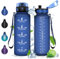 Vikastar Botella Agua, 1.5 Litro Prueba de Fugas, Botella Agua Gimnasio, Marcador de Tiempo, Botella de Agua, Reutilizable, Cantimplora, Motivacional, Botella Gym, para Fitness, Camping, Azul Oscuro
