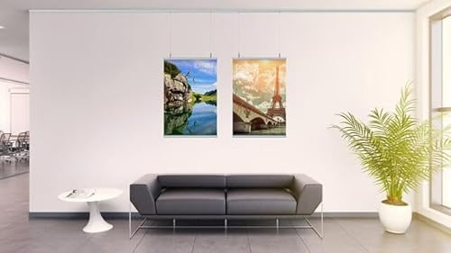 Artiteq - Kit accrochage Plafond Porte affiche Poster-Snap + Top rail (+ visserie) + fils et crochets 120 cm