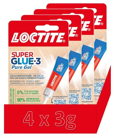Super Glue 3 Pure Gel - Colle instantanée transparente et puissante - Sans odeur - Formule gel - Pour de nombreux matériaux (4 x 3g)