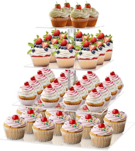 LATERN 4-Stöckig Cupcake Ständer, Quadratischer Acryl Cupcake Turm Transparenter Etagen Präsentationsständer Wiederverwendbarer Kuchen Dessert Halter für Hochzeit Geburtstag Babyparty Halloween Party