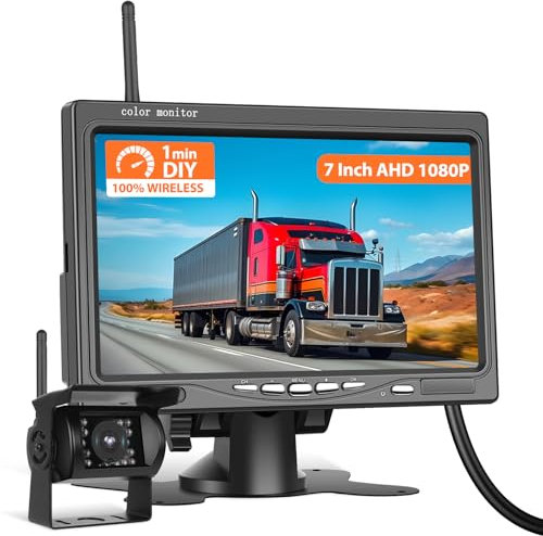 Cámara de reversa inalámbrica Motorsi de 7 Pulgadas, Pantalla HD 1080P, visión Nocturna e Impermeable IP68, Sistema de reversa para Autos, SUV, Furgonetas, camionetas y Camiones, visión Trasera BSD