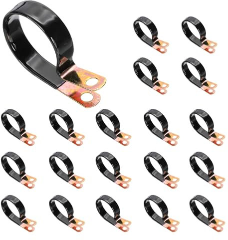 PATIKIL 2 Inch Vinyl Coated Cable Clamps, 20 Pack Galvanized Steel Metal Cable Clips Rubber Cushion Insulated Pipe Clamps for Tube Lines Cord Wire Management, Black