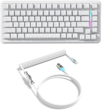 ATTACK SHARK X82PRO HE Teclado Magnético Inalámbrico 75% con Gatillo Rápido, Teclado Gaming con Cable 8K, Switches Hall Effect con Activación Ajustable, QWERTY, C01 Cable Enrollado RGB -Blanco