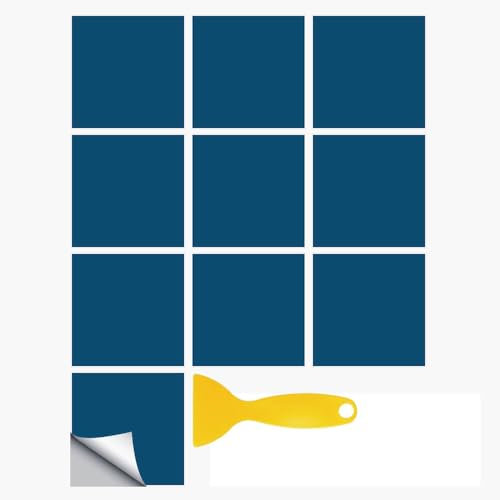 Hixingo Carrelage Adhesif Mural Cuisine, 20 Pièces Salle de Bain, Couleur Unie Rectangulaires Credence Adhesive pour Cuisine, Dalle Pvc Adhesive Murale Carrelage Autocollant (Bleu lac,15x15cm)