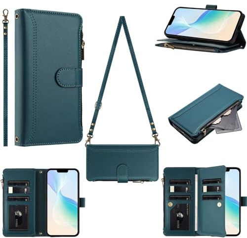 Tivenfezk Portefeuille Fermeture éclair Coque pour Huawei P30 Pro,avec 9 Porte Cartes Flip PU Cuir Étui Sac à Main Bouton Magnétique Collier Housse Cordon Etui