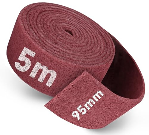 PMIQSA Tampons de Ponçage 5 m x 95 mm, Éponges Rouleau Abrasives en Non-Tissé de Grain 600, idéale pour la peinture, le bois, le métal, l'acier inoxydable etc