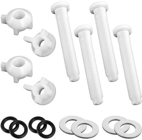 4 PCS Toilet Seat Bolts Replacement Kit, White Plastic Universal Toilet Seats Screws Bracket Hardware with Nuts and Washers, Toilets Seat Hinges Bolts for Top Mount Toilets Lid Fastener Parts Kit