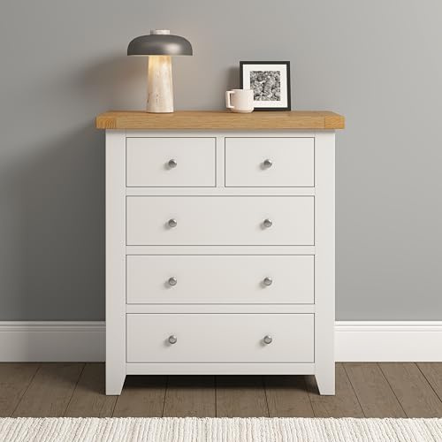 Seconique Windsor Fully Assembed 3+2 Drawer Chest in Ivory/Oak