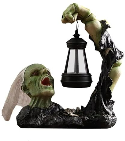 Bosiyrggrl Halloween Decorations Outdoor, Green Figurine with Solar Powered Lantern Scary Decor for Home Indoor Outside