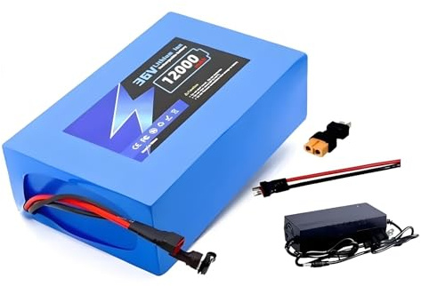 BOGJFC Batterie 36V 12Ah Lithium Ion Pour Vélo Électrique 30A BMS Chargeur 42V 2A Compatible Moteurs 100W 1000W Bleu dimensions 210x90x70mm (8,27x3,54x2,76pouces)