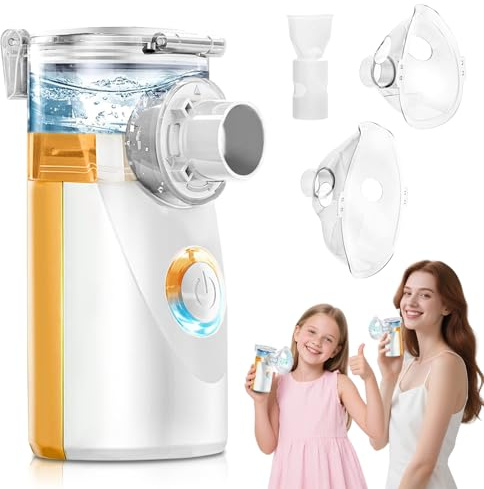 Inhalationsgerät für Kinder und Erwachsene - Inhalator Vernebler Baby, Ultraschall Inhaliergerät für Erkältung, Keine Batterie enthalten, Inhalationsgerät mit 2 Maske und Mundstück(Orange)