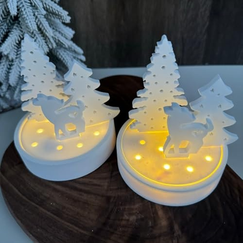 2 Stück Silikonformen Gießformen Weihnachten, 3D Silikonform Weihnachten Kerzenhalter Silikonform Elch Baum mit Sockel Gießformen Silikon Weihnachten Gießform Kerzenhalter Baum Einschieber (A)