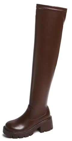 Hanraz Stivali sopra il ginocchio, da donna, gotico, sexy, taglia 37-43 EU, A01 marrone, 37/EU