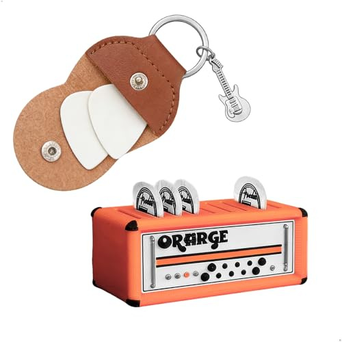 letuxaamz Plektrum, Gitarren Zubehör Plektrum Halter 2 in 1 Set, Aufbewahrungsbox für 9 Plektren und Lederetui für unterwegs, Robuste Dekobox für Gitarristen und Musikliebhaber