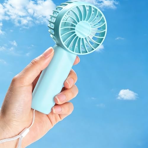 Hianjoo Mini Ventilador de Mano, USB Abanico Portátil Recargable Ventilador Personal de 3 Velocidades con Correa de Mano Playa de Viaje Liviana para Interiores y Exteriores