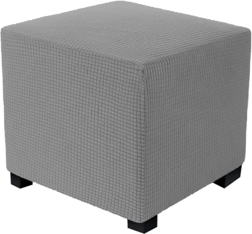 Hockerbezug Quadratisch 60x60 40x40 Ottoman-Bezüge 45x45 50x50 Sitzhocker Bezug 55x55 80x80 Ottomane Bezug Hocker Überzug Schonbezug für Fußhocker Stretch Abdeckung(Light Gray,19x19in/48x48cm)