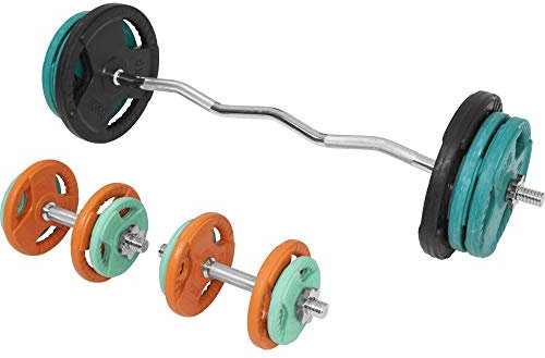 GORILLA SPORTS® Hantelset 70 kg - 4x1,25kg, 4x2,5kg, 4x5kg, 2x10kg Gewichte, SZ Curlstange 120 cm, Kurzhanteln, 30 mm, verchromt, gerändelt, Gusseisen, Gummi, Feder/Sternverschlüssen - Langhantel Set